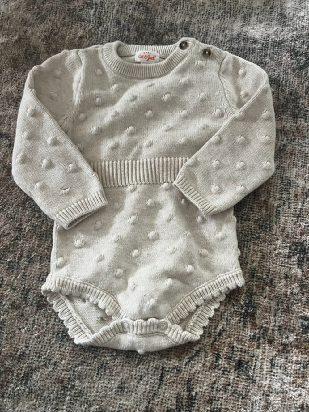 Cat & Jack Cream Knit Dot Bubble Romper Size 12 Months